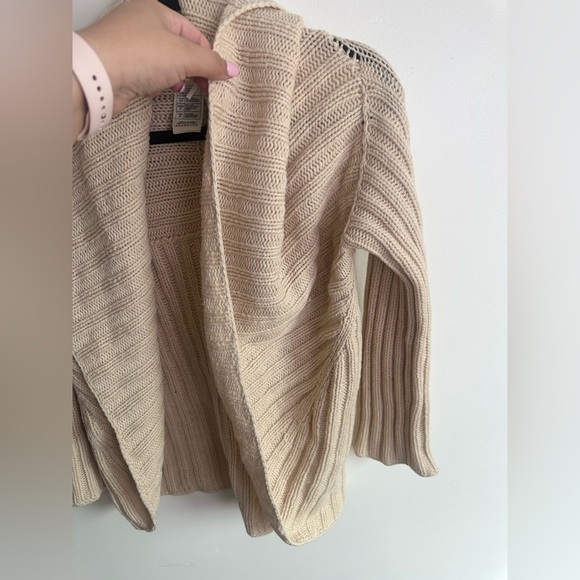 Y2K Chunky Wool Cashmere Open Knit Cream Cozy Cardigan Size XS - Picture 2 of 4